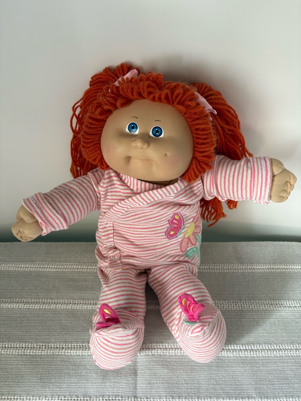 Vintage cabbage patch doll Doll in Pink Striped Outfit with Orange Yarn Hair